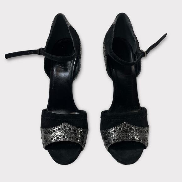 GUCCI Black SILVER PYTHON Black Suede BROGUE MARY JANE 38 1/2 - Picture 6 of 11